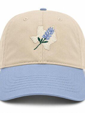 Texas Bluebonnet Embroidered Hat Tan/Baby Blue Baseball Mad Capper